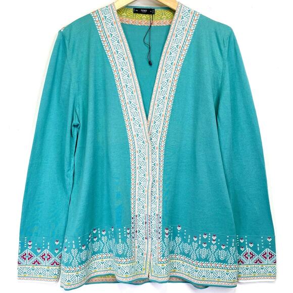 IVKO Woman Intarsia Knit Cardigan Sweater Sz XXL Aqua Alpen Nordic Scandi Girl - Picture 2 of 10